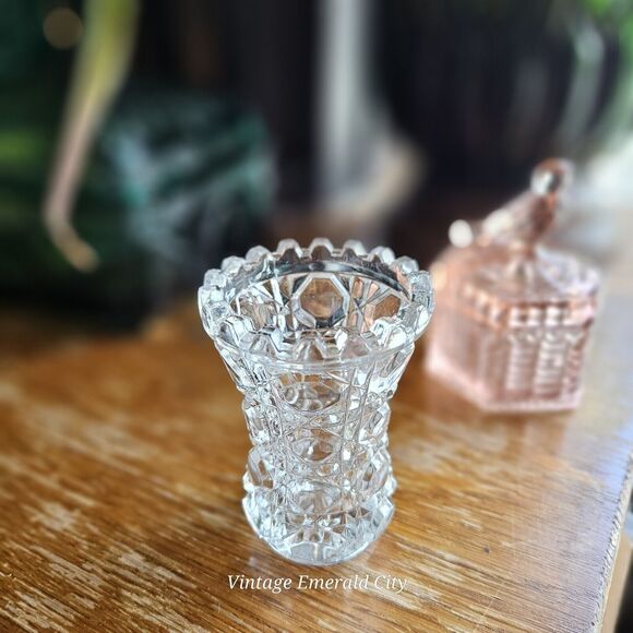 Vtg Clear 1970's Anna hütte 24% Lead Crystal Toothpick Mini Vase West Germany - Picture 1 of 13